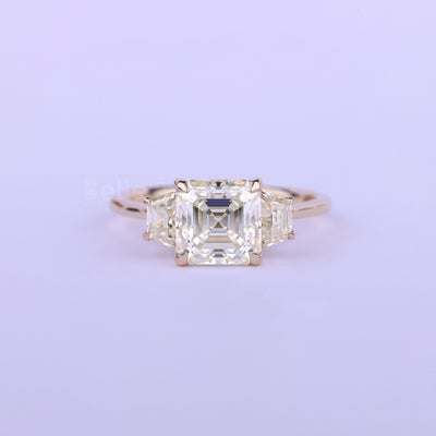 1.0CT Asscher Cut Diamond Three Stone Moissanite Engagement Ring