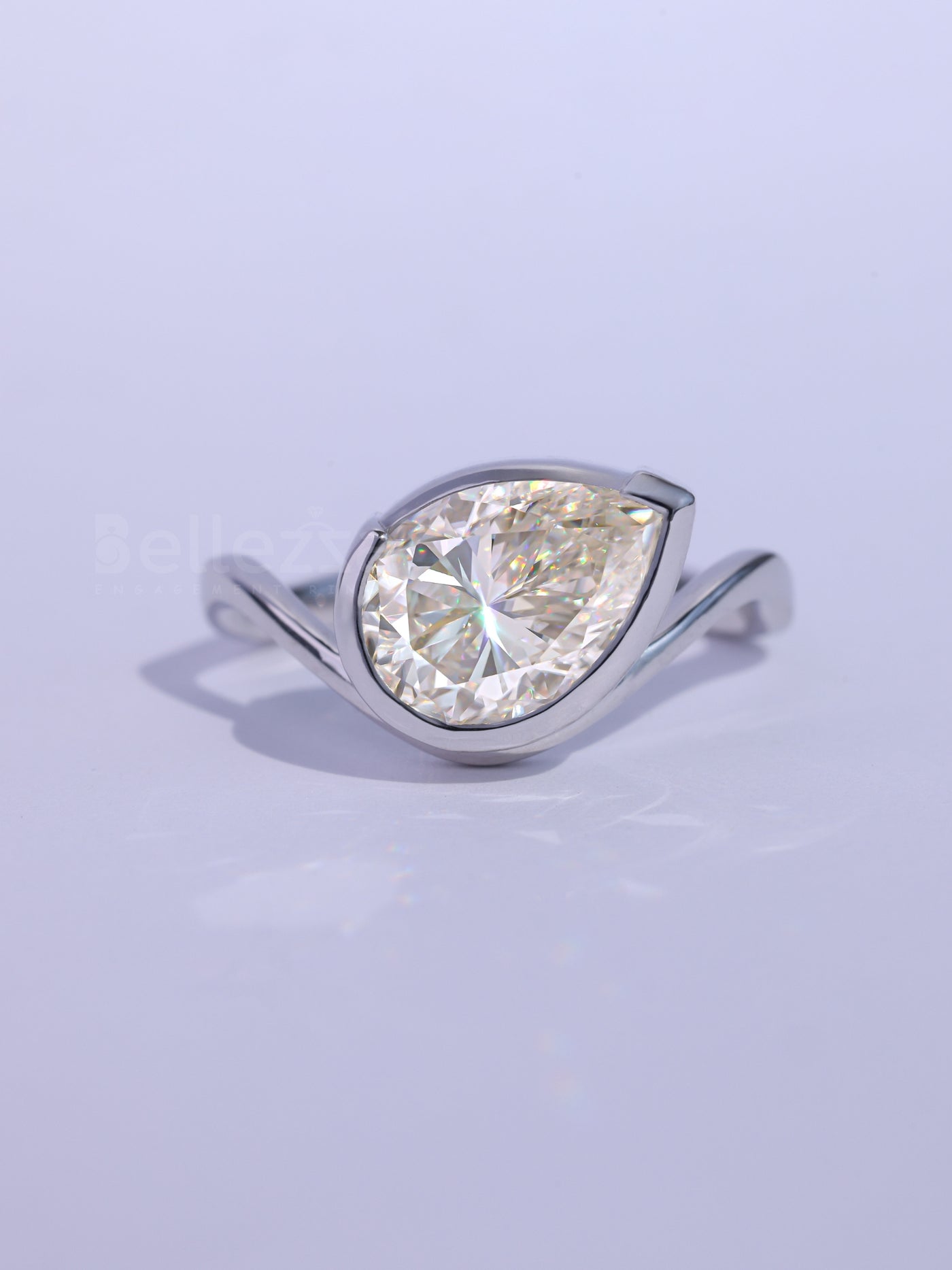 1.50CT Pear Cut Bezel Setting Curved Moissanite Engagement Ring