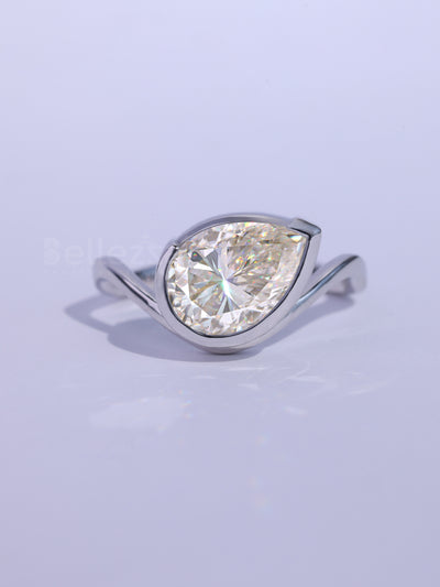 1.50CT Pear Cut Bezel Setting Curved Moissanite Engagement Ring