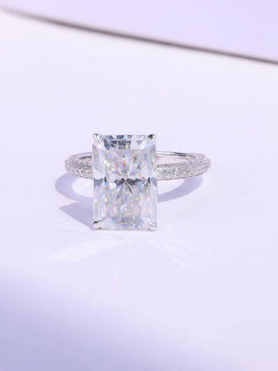 3.0CT Radiant Cut Three Side Pave Setting Moissanite Engagement Ring