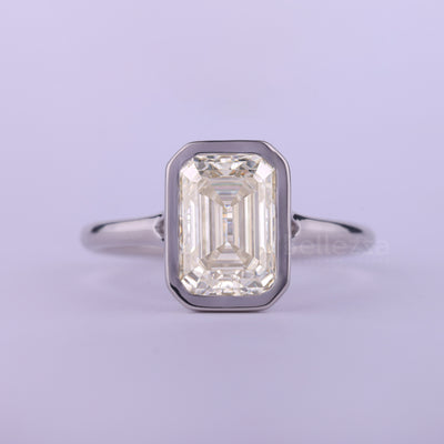 1.50CT Emerald Cut Bezel Setting Moissanite Engagement Ring