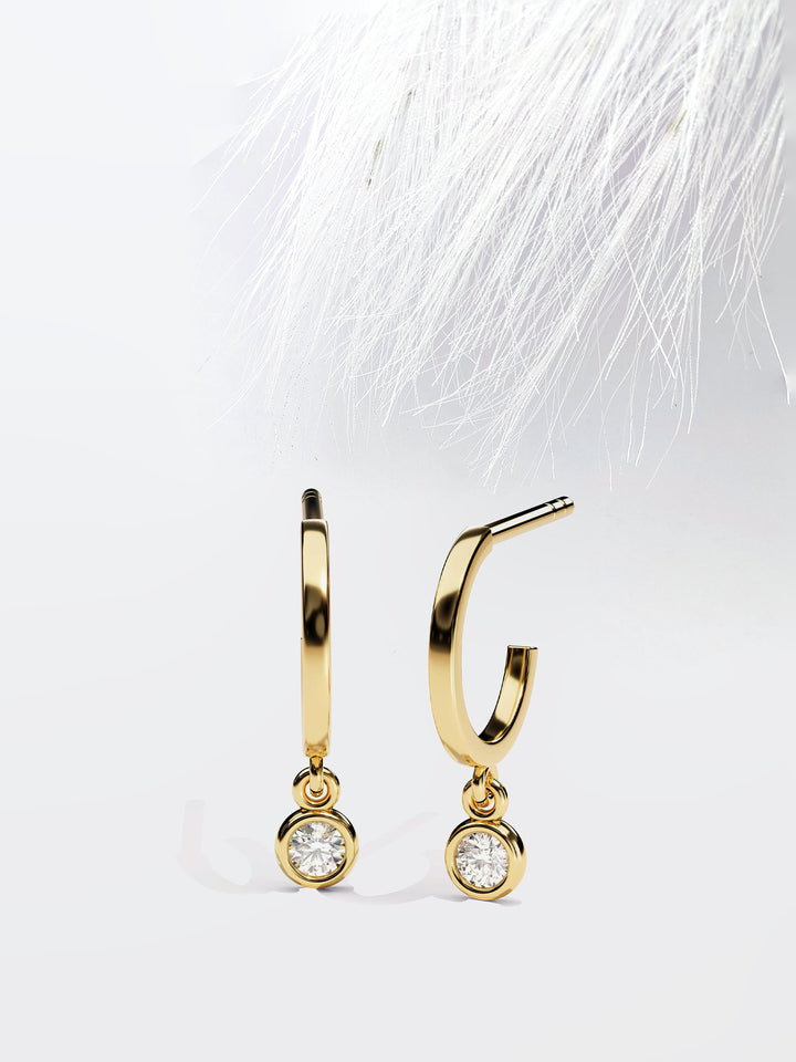 Round Cut Bezel Set Moissanite Huggie Hoops Diamond Earrings For Women