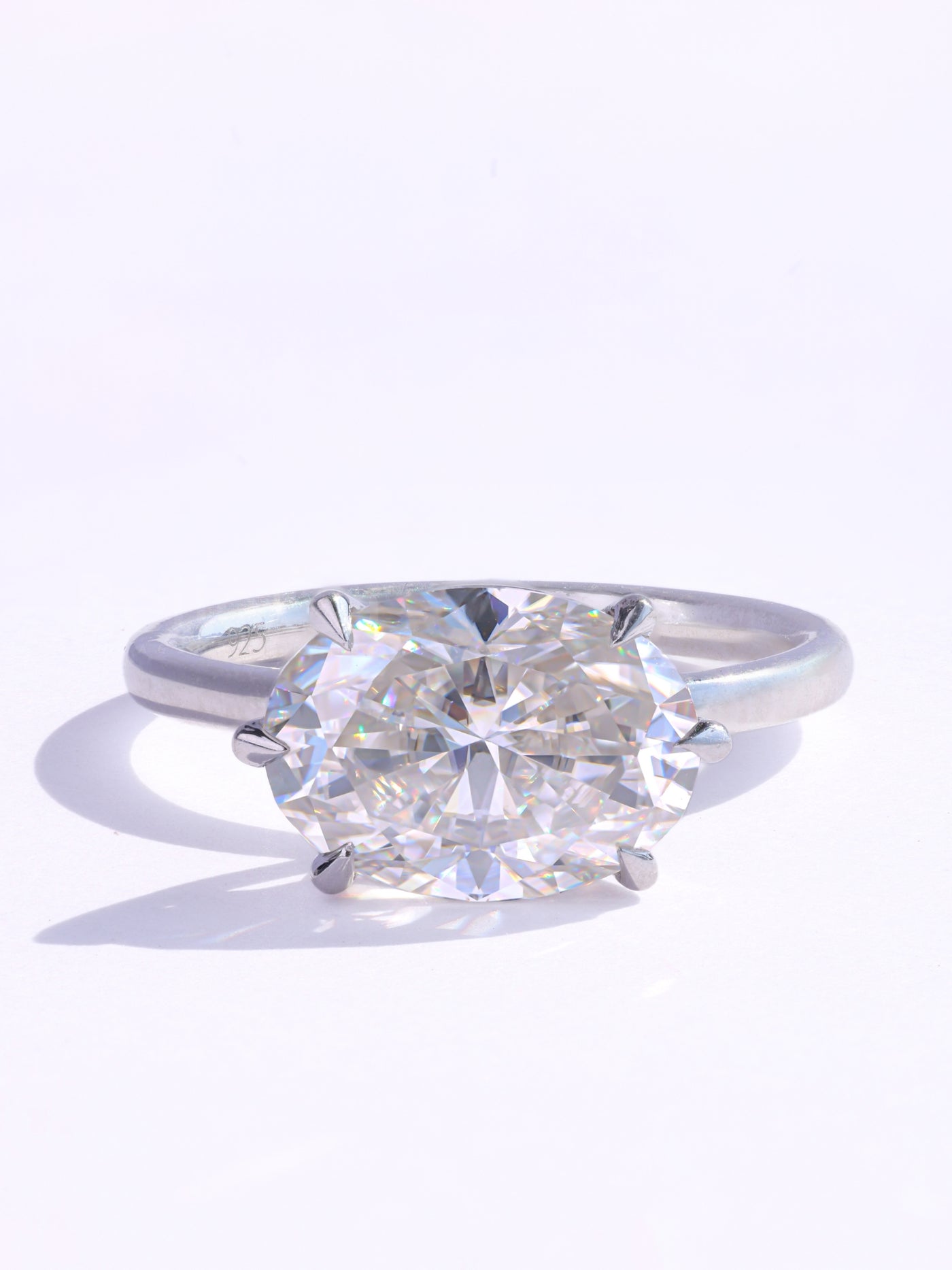 2.0CT East-West Oval Cut Solitaire Moissanite Engagement Ring