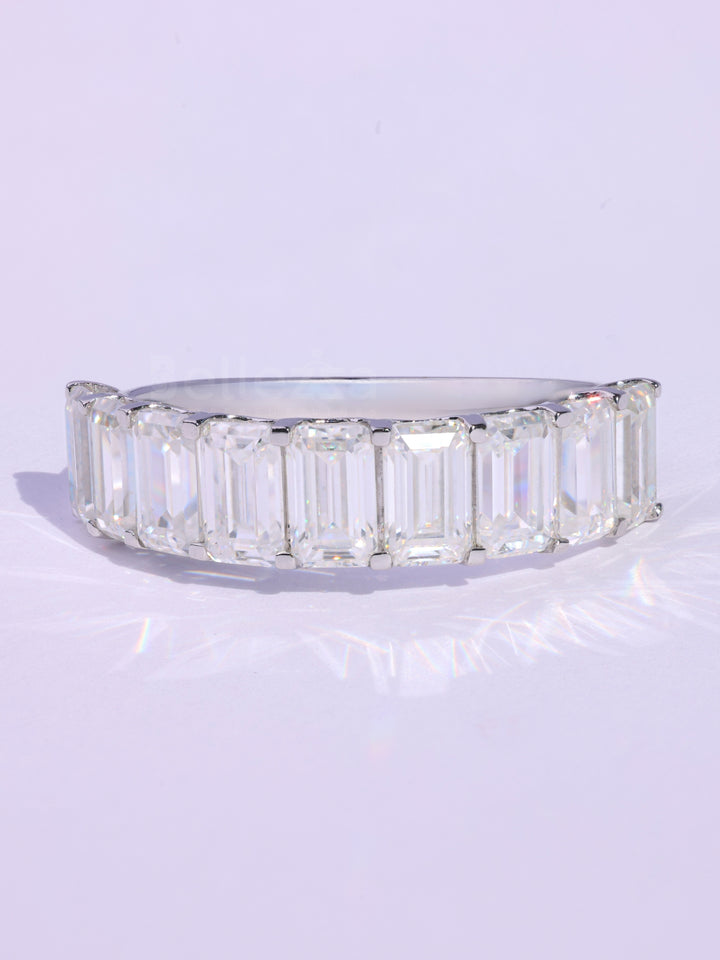 Emerald Cut Half Eternity Moissanite Wedding Band