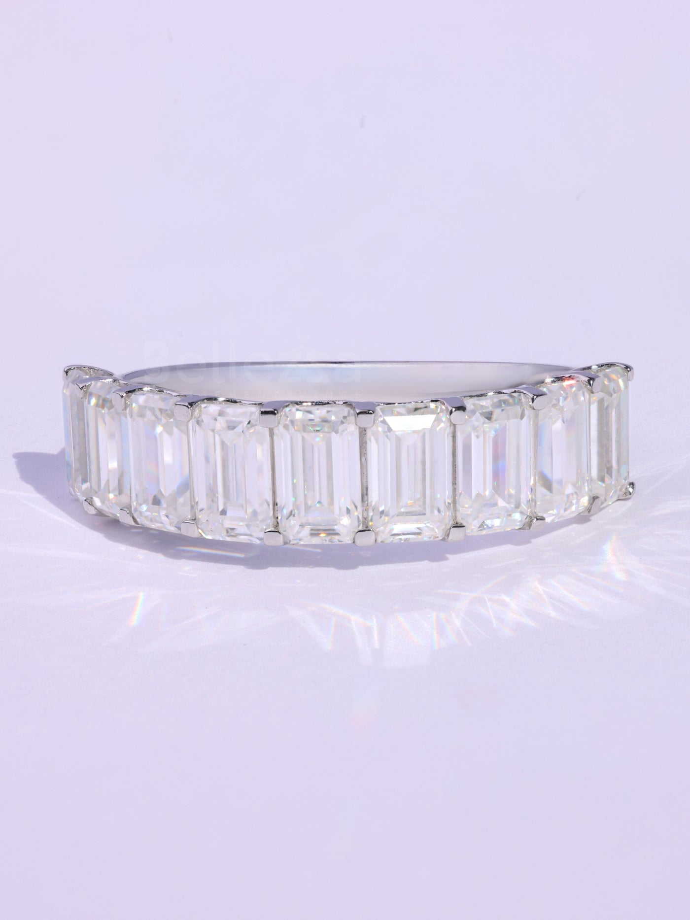 Emerald Cut Half Eternity Moissanite Wedding Band