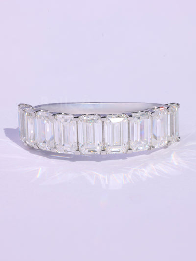 Emerald Cut Half Eternity Moissanite Wedding Band