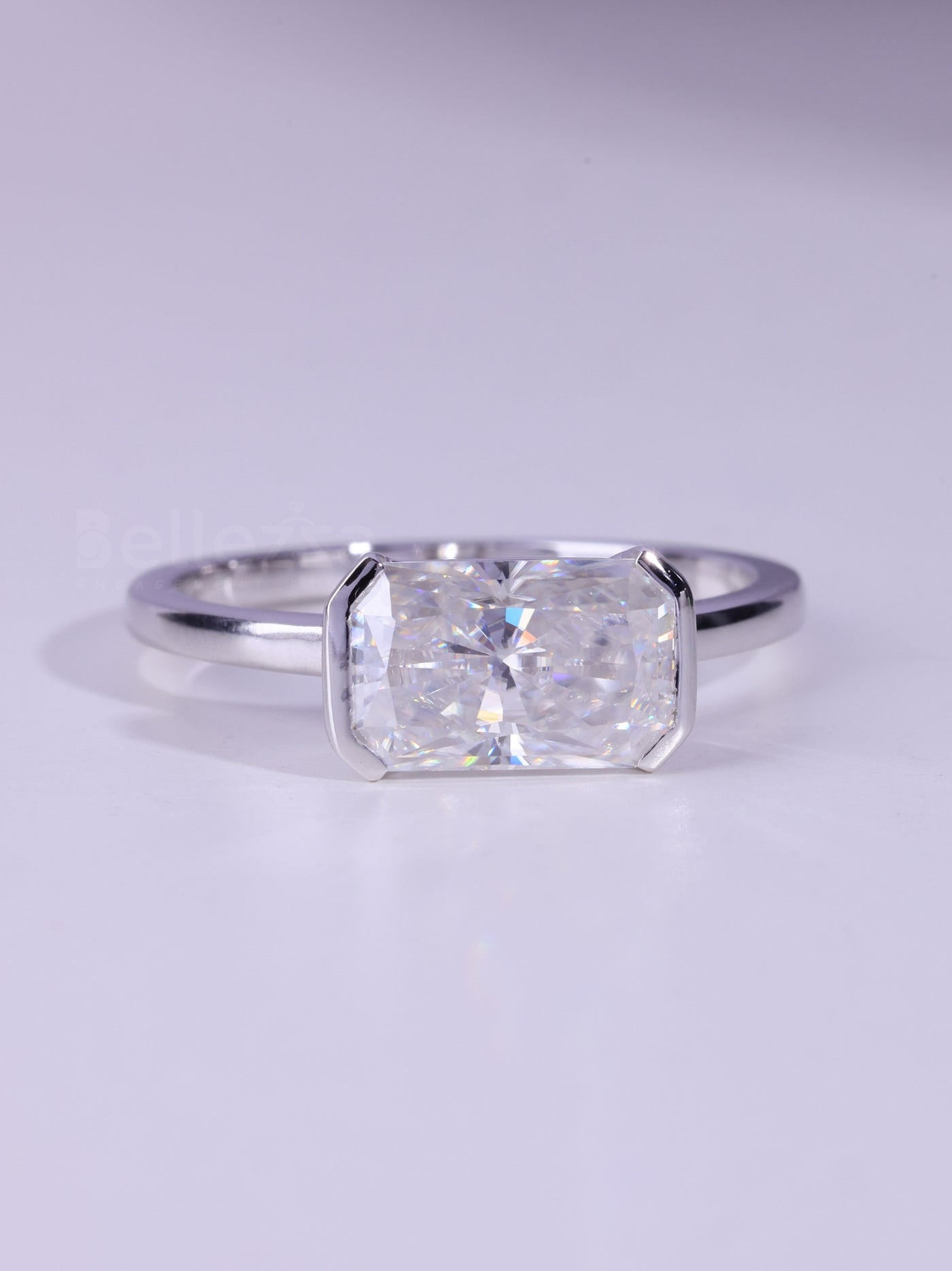 2.0CT Radiant Cut Half Bezel Setting Moissanite Engagement Ring