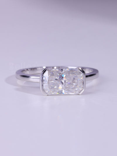 2.0CT Radiant Cut Half Bezel Setting Moissanite Engagement Ring