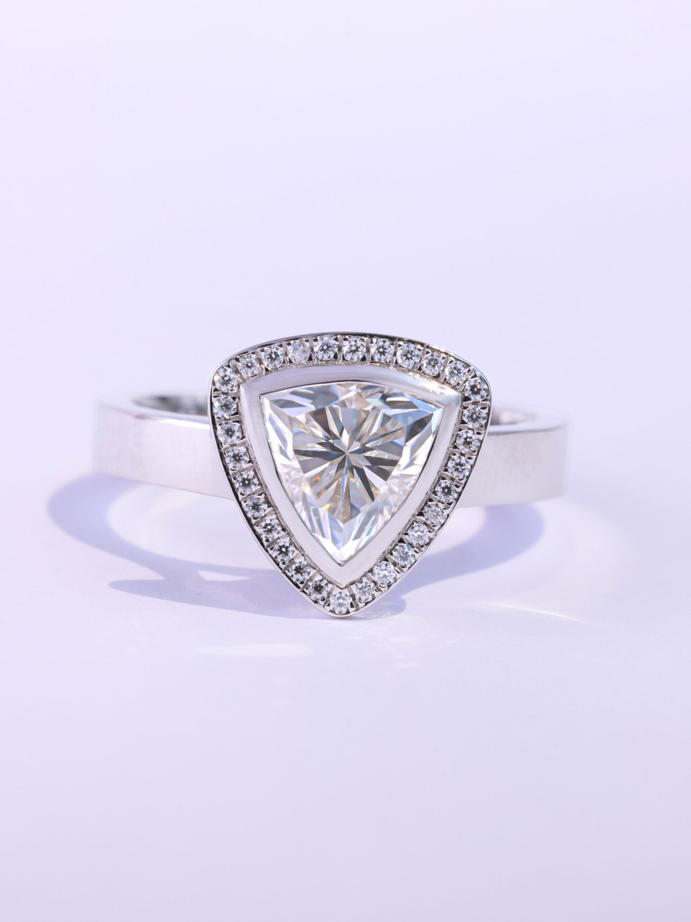 1.0CT Triangle Cut Halo Set Moissanite Engagement Ring