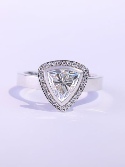 1.0CT Triangle Cut Halo Set Moissanite Engagement Ring