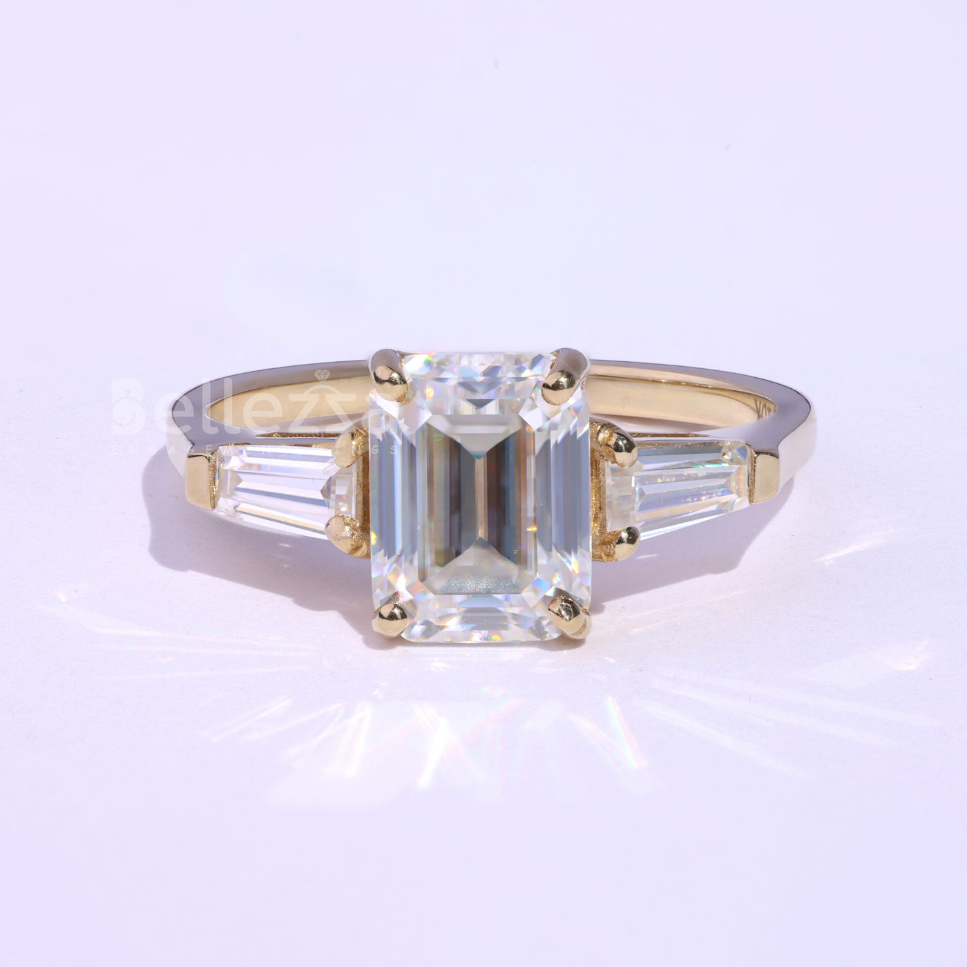 1.75CT Emerald Cut Three Stone Moissanite Engagement Ring - Ready To Ship