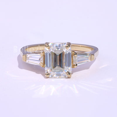 1.75CT Emerald Cut Three Stone Moissanite Engagement Ring - Ready To Ship