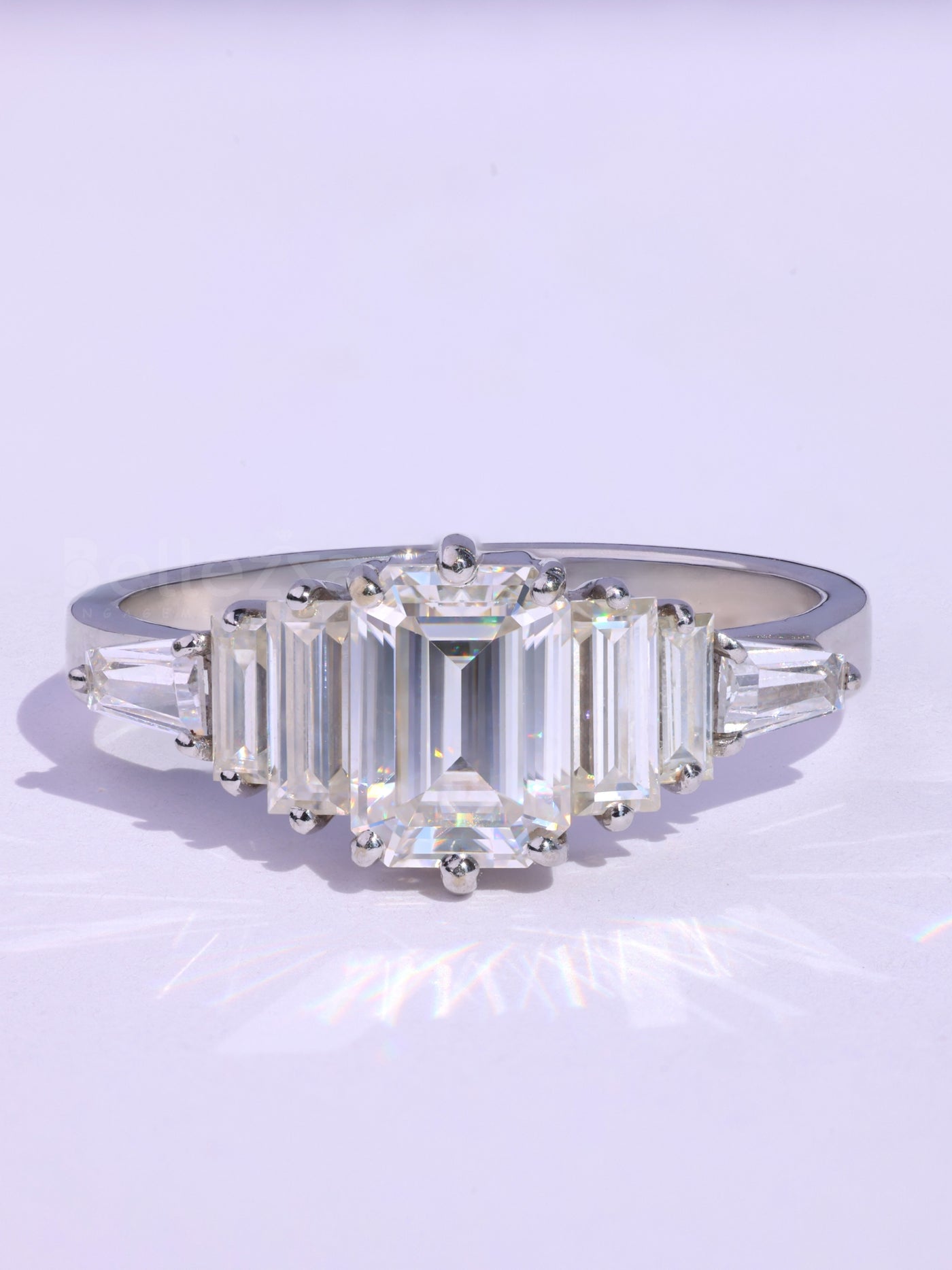 Emerald Cut Cluster Diamond Moissanite Engagement Ring