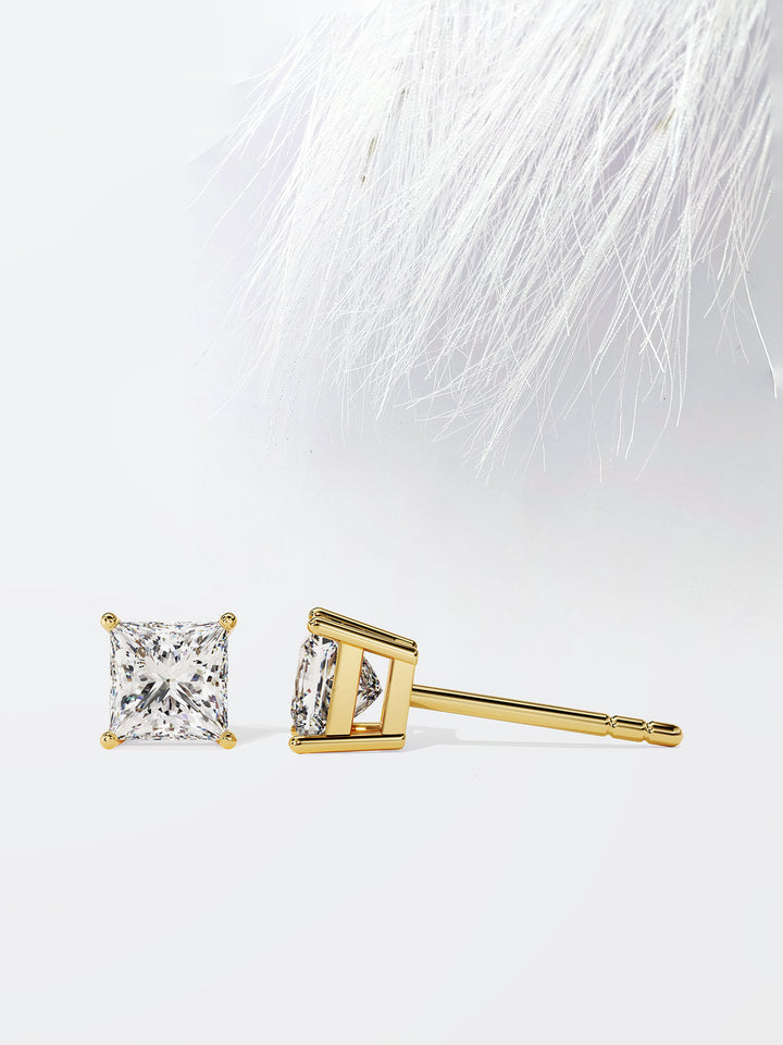 Princess Cut Solitaire Moissanite Stud Diamond Earrings For Women