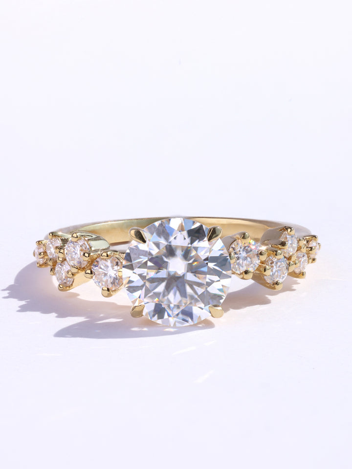 1.0CT Round Cut Cluster Diamond Moissanite Engagement Ring