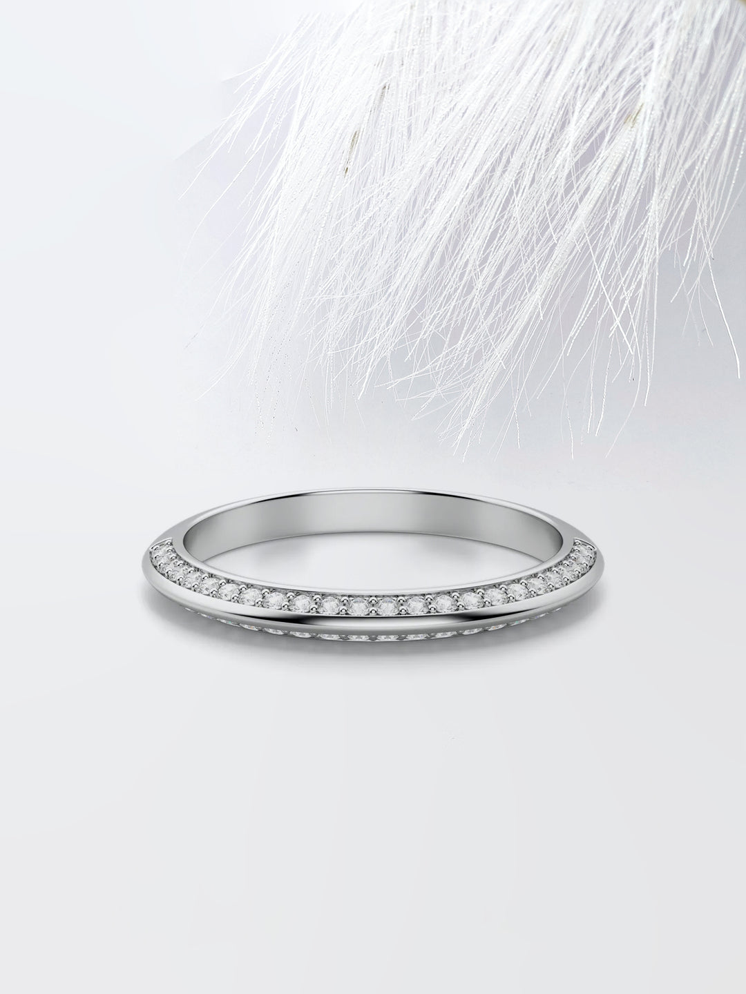 Round Cut Knife-Edge Accented Wedding Band For Women