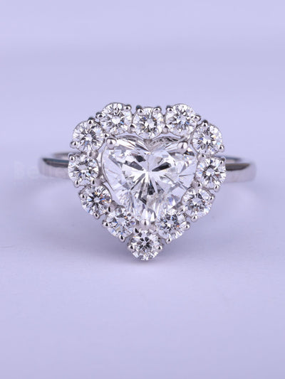 2.0CT Heart Cut Halo Setting Moissanite Engagement Ring