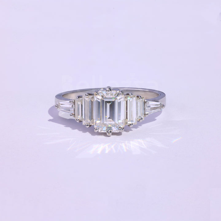 1.0CT Emerald Cut Cluster Moissanite Engagement Ring - Ready to ship