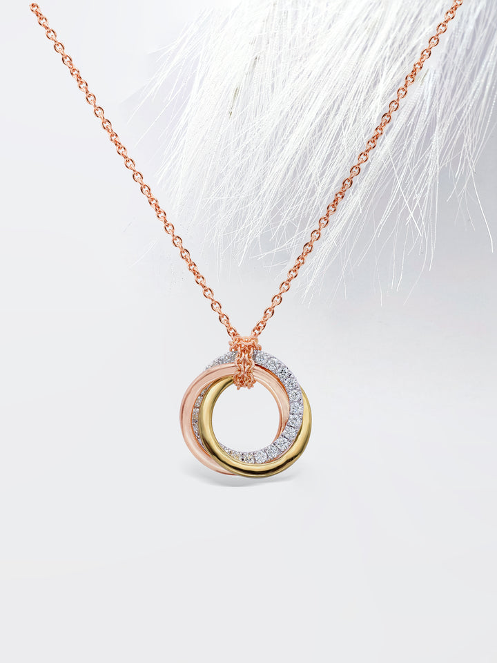 Round Cut Diamond Moissanite Intertwined Tricolor Circle Necklace