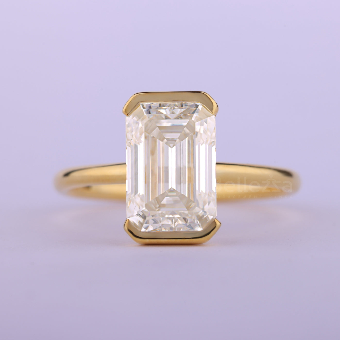 1.50CT Emerald Cut Half Bezel Set Solitaire Engagement Ring