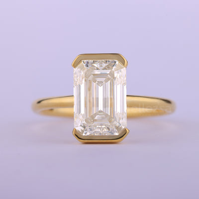 1.50CT Emerald Cut Half Bezel Set Solitaire Engagement Ring