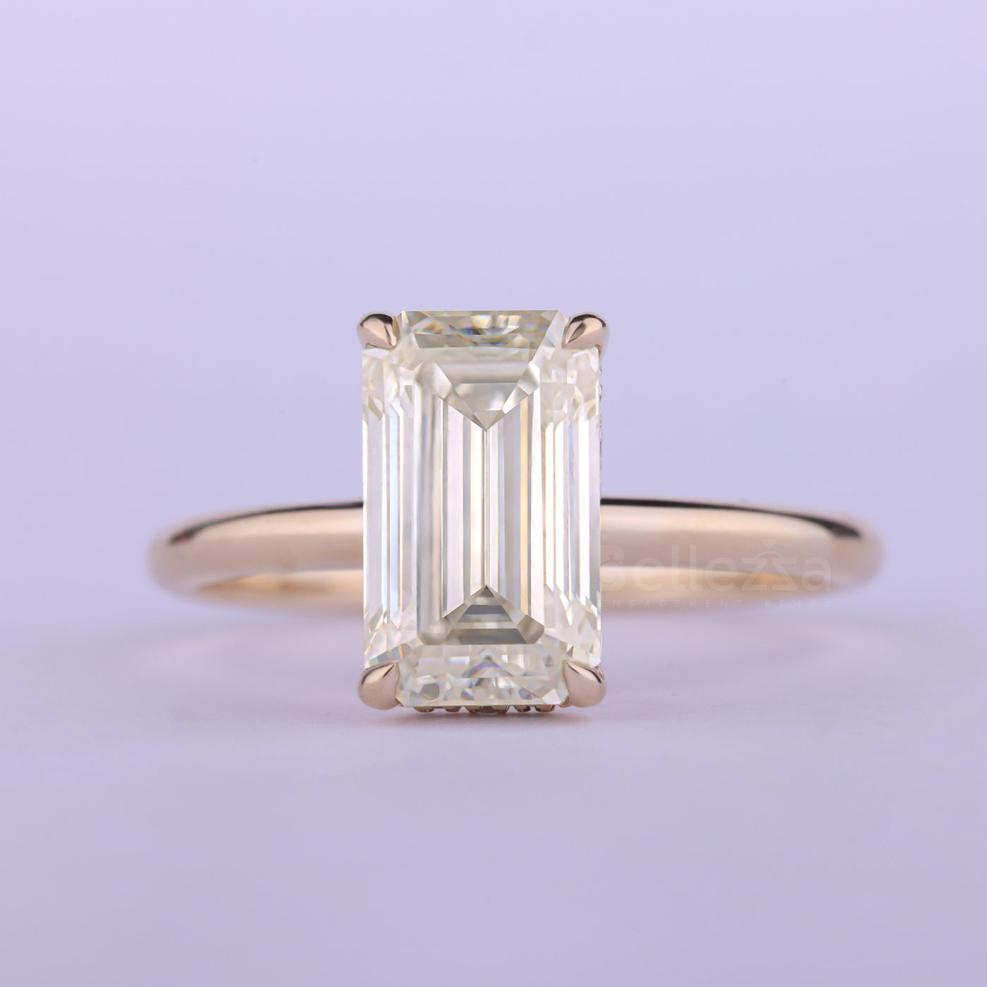 2.0CT Elongated Emerald Cut Hidden Halo Engagement Ring