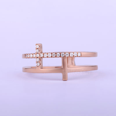 Round Cut Diamond T Shape Moissanite Wedding Band