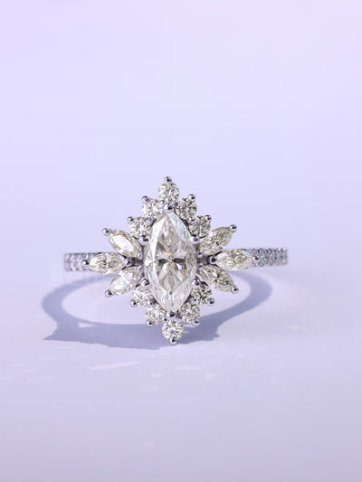 1.0CT-2.0CT Marquise cut Cluster Diamond Moissanite Engagement Ring