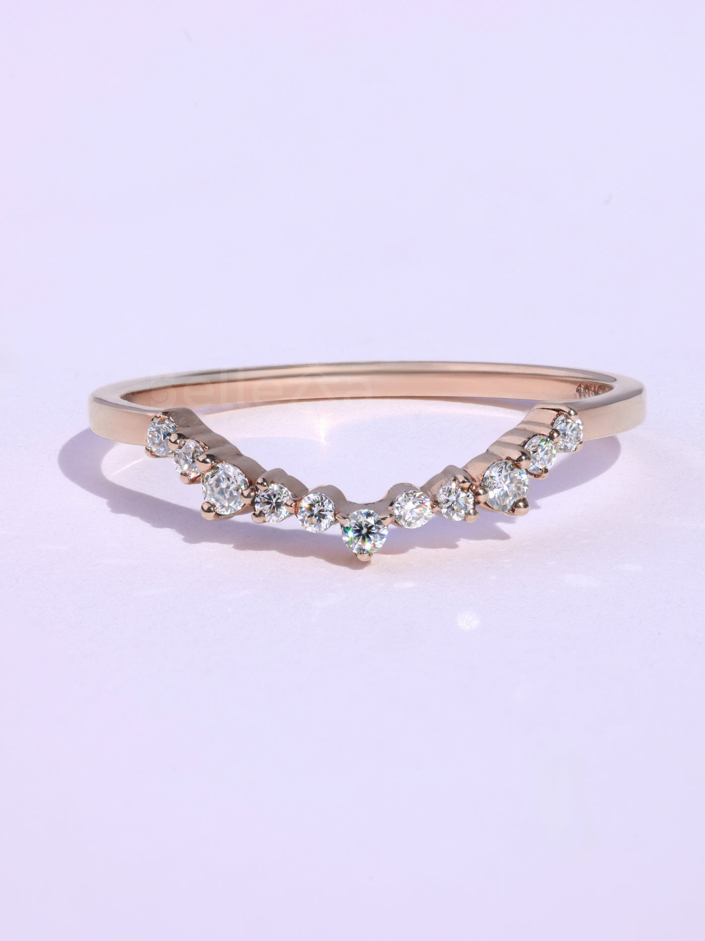 Round Cut Curved Moissanite Wedding Band For Her