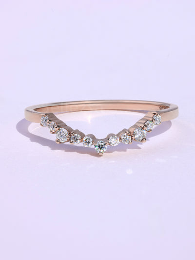 Round Cut Curved Moissanite Wedding Band For Her