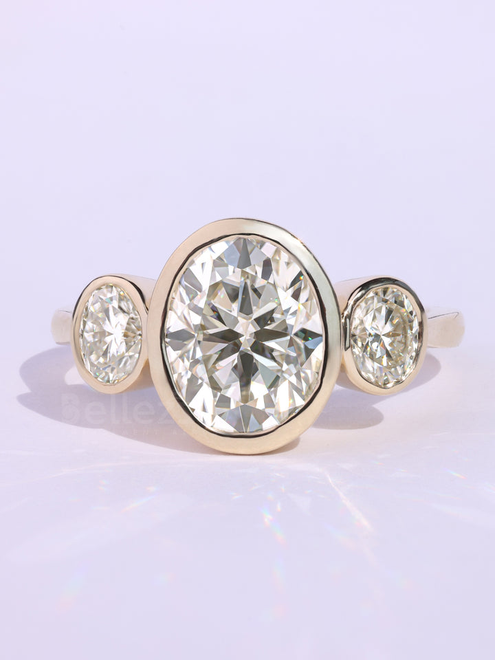 1.0CT Oval Cut Bezel Setting Three Stone Engagement Ring
