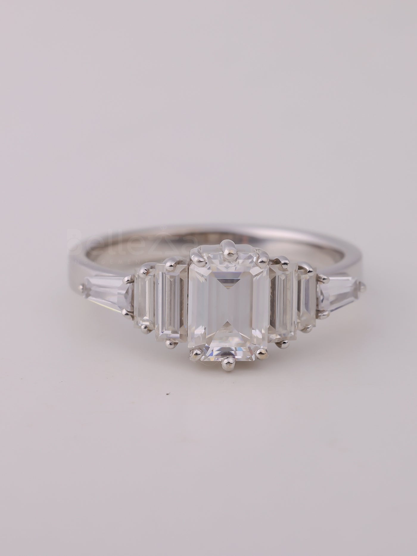 1.0CT Emerald Cut Cluster Diamond Moissanite Engagement Ring