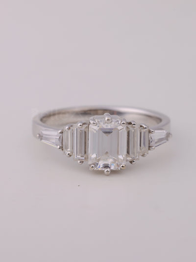 1.0CT Emerald Cut Cluster Diamond Moissanite Engagement Ring