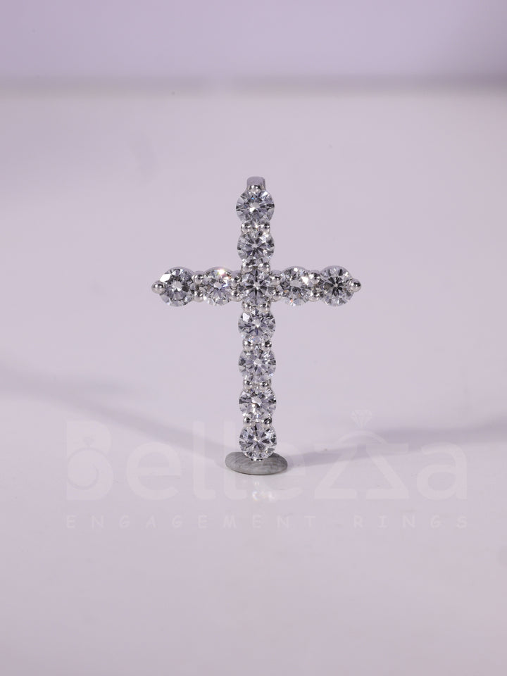 Round Cut Diamond Cross Pendant Necklace For Her
