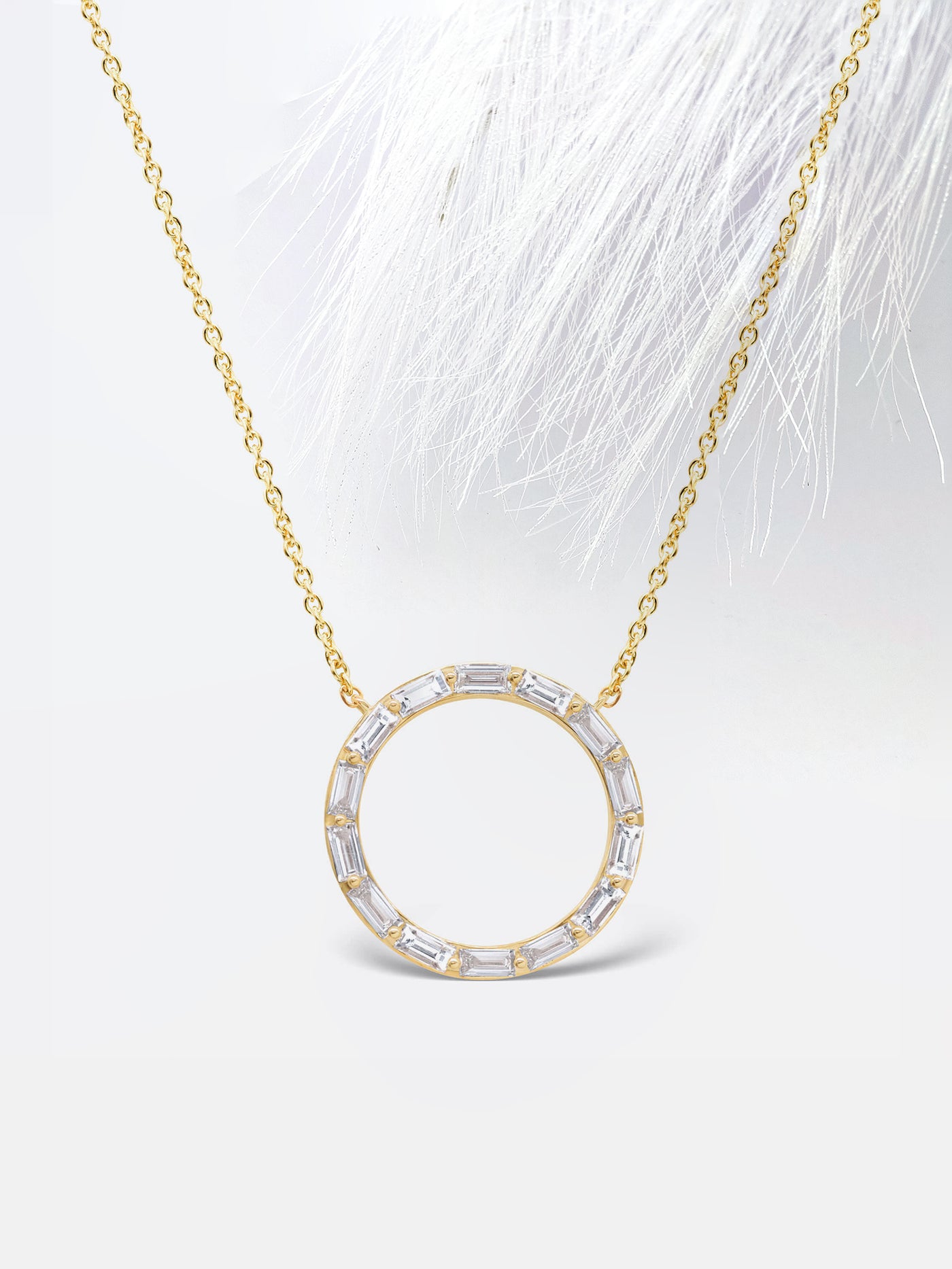 Diamond Moissanite Baguette Circle Necklace (Large) For Women