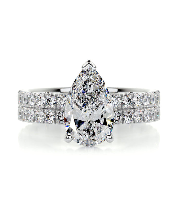 2.0 CT Pear Solitaire & Pave F-VS CVD Diamond Bridal Set