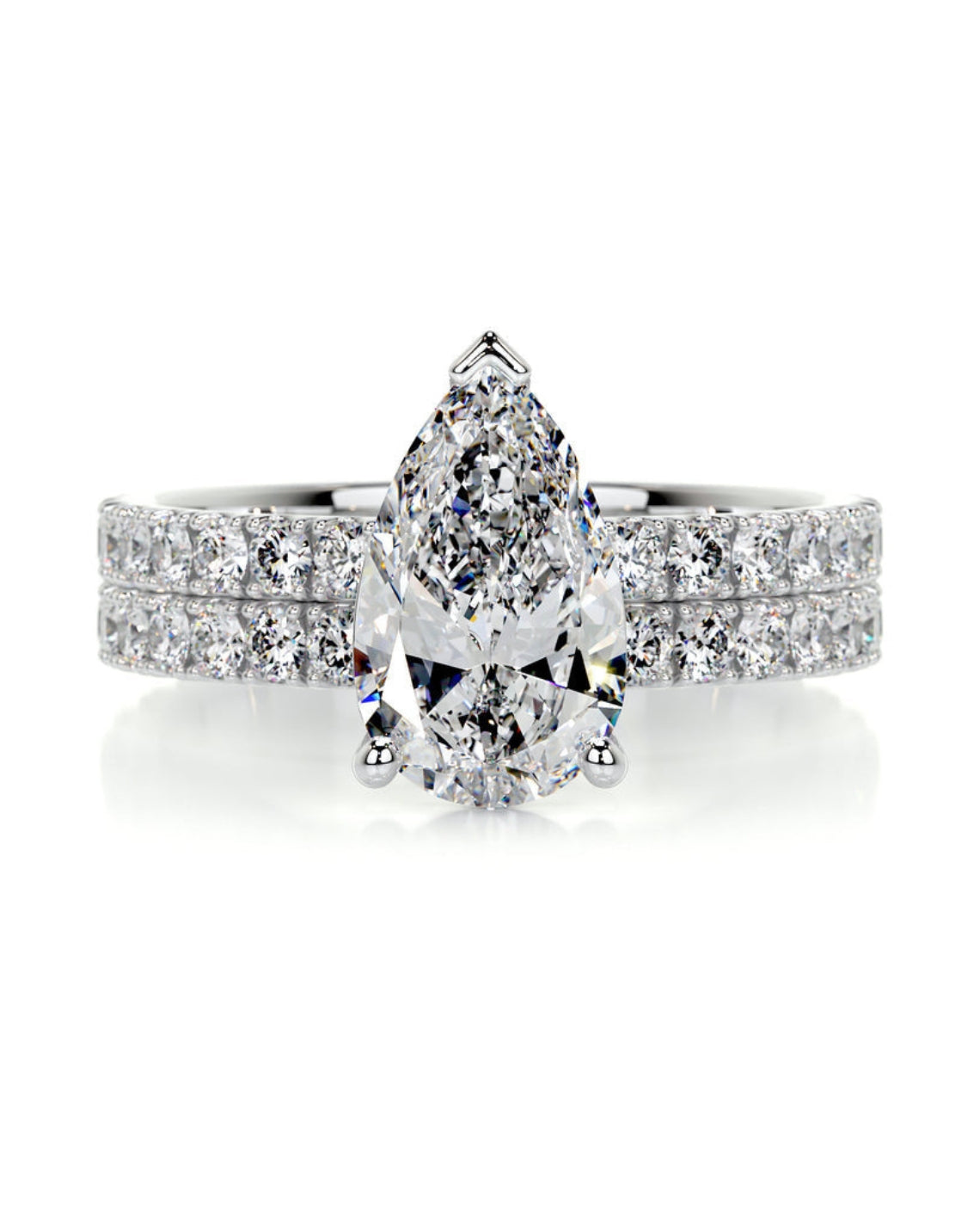 2.0 CT Pear Solitaire & Pave F-VS CVD Diamond Bridal Set