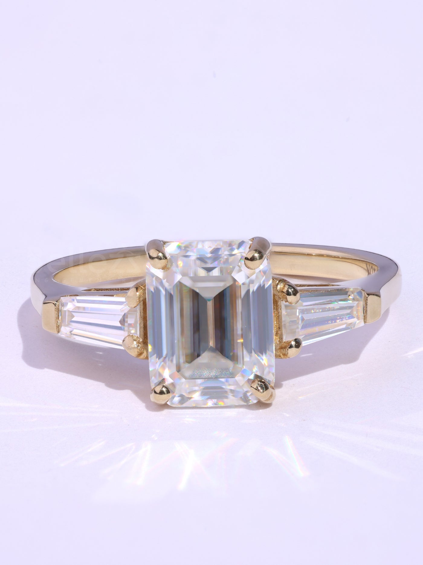 1.50CT Emerald Cut Three Stone Moissanite Diamond Engagement Ring