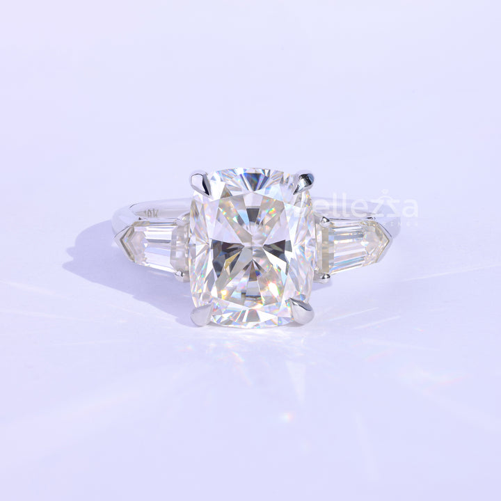 4.0CT Elongated Cushion Cut Three Stone Engagement Ring - Ready To Ship