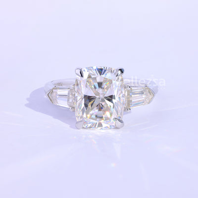 4.0CT Elongated Cushion Cut Three Stone Engagement Ring - Ready To Ship