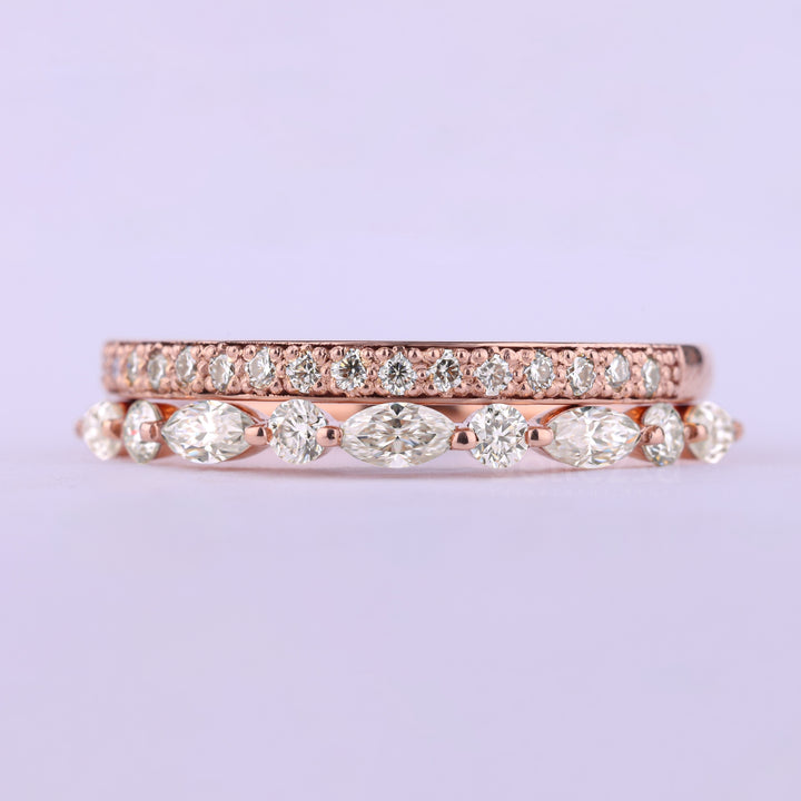 Round & Marquise Cut Half Eternity Two Moissanite Wedding Bands