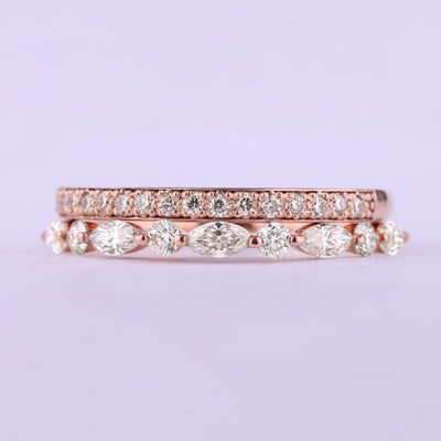 Round & Marquise Cut Half Eternity Two Moissanite Wedding Bands