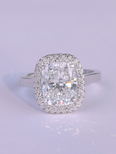 2.0CT Elongated Cushion Cut Halo Set Engagement Ring