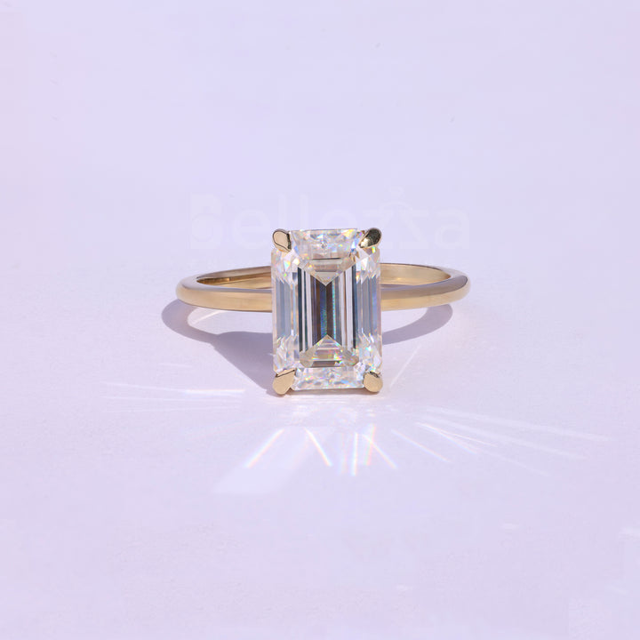 2.25CT Emerald Cut Hidden Halo Moissanite Engagement Ring - Ready to Ship