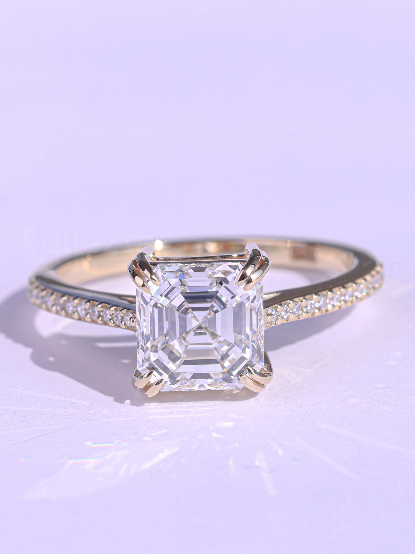 1.0CT Asscher Cut Pave Setting Moissanite Engagement Ring