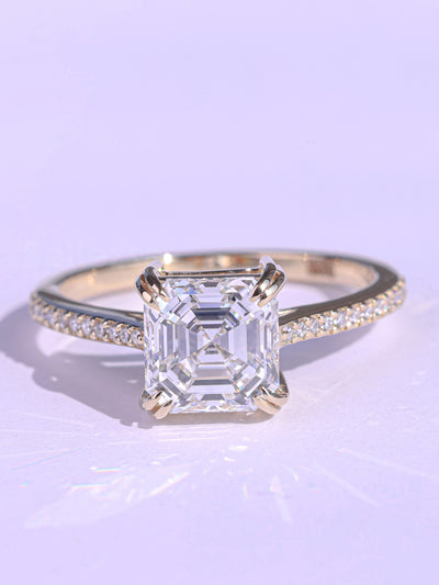 1.0CT Asscher Cut Pave Setting Moissanite Engagement Ring