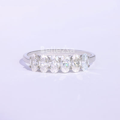 1.20TCW Oval Cut Six Diamond Moissanite Wedding Band - Ready To Ship