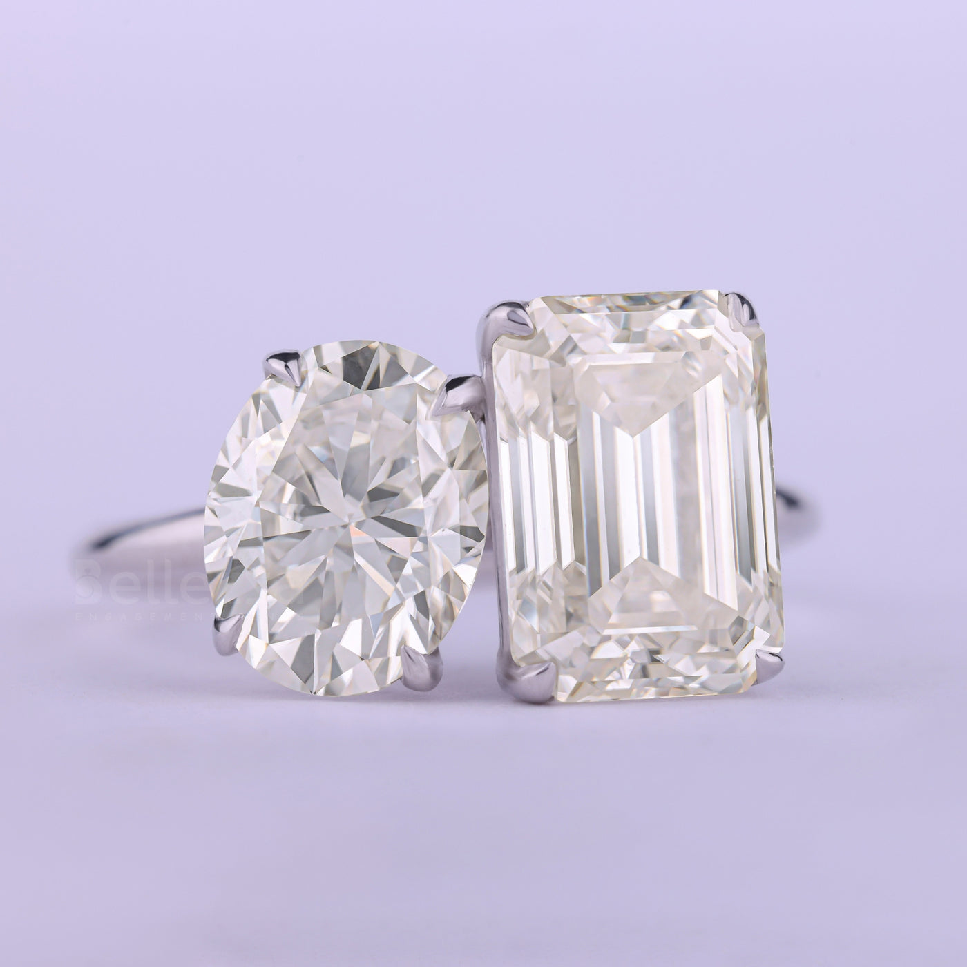 1.50CT Emerald & Oval Cut Diamond Moissanite Toi Et Moi Engagement Ring