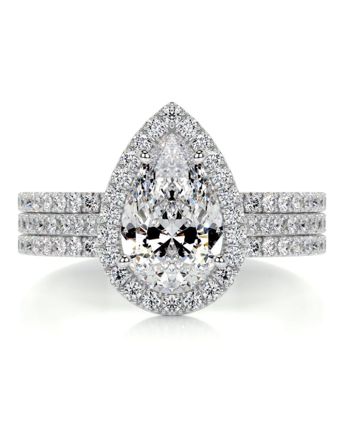 2.0 CT Pear Shaped F-VS Loose Diamond Bridal Set With Halo & Pave Setting