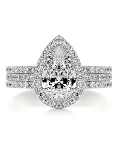 2.0 CT Pear Shaped F-VS Loose Diamond Bridal Set With Halo & Pave Setting